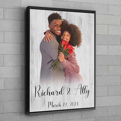 Vista 2 de Awesometik Regalos de boda personalizados para parejas, pintura en madera, retrato de boda, regalo de despedida de soltera, regalo de foto
