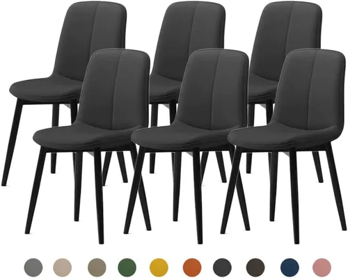 Vista 26 de Juego de sillas de comedor modernas, de piel sintética con asiento tapizado de 1.6 in, patas de acero al carbono de mediados de siglo, silla Beige