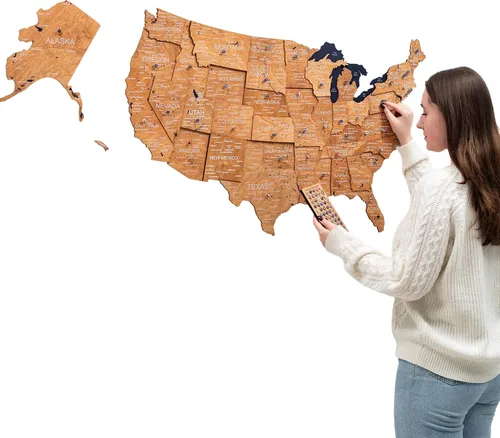 Vista 10 de Enjoy The Wood Wooden USA Mapa visitado Lugares visitados (pequeño, nogal oscuro)