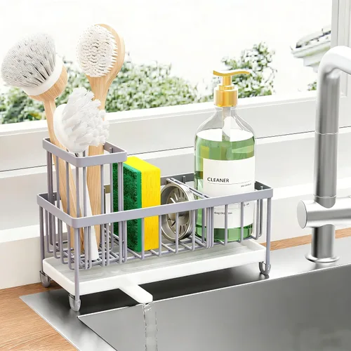 Vista 17 de Cisily Soporte de esponja negro extra grande para fregadero de cocina, organizador de fregadero con soporte alto para cepillos, organizadores