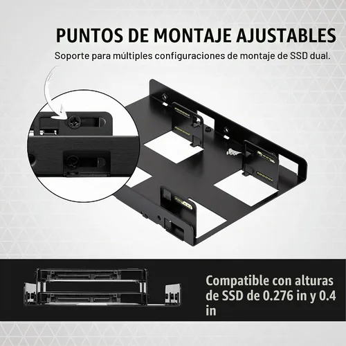 Vista 3 de Corsair Soporte de montaje dual SSD (3.5" Bahía de unidad interna a 2.5", fácil instalación) Negro