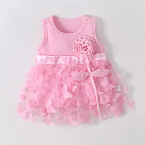 Vista 4 de Niyage Conjunto de mameluco de vestido con flores para bebé, traje de fiesta con tutú para bebé