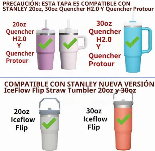 Vista 3 de 2PC Tapas de Vaso de Repuesto a Prueba de Fugas con Popote - Compatibles con Vaso Stanley NUEVA VERSIÓN Iceflow Flip, Quencher H2.0 y Protour Negro