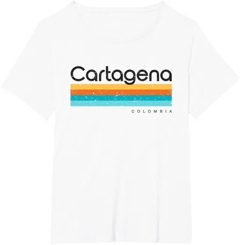 Vista 85 de Camiseta vintage de Cartagena Colombia con diseño retro, Blanco, S