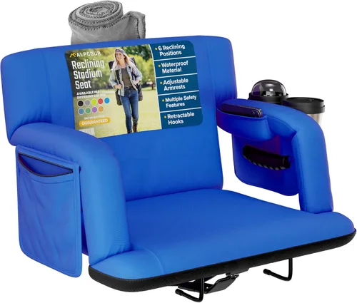 Vista 17 de Asientos de estadio reclinables para gradas con respaldo – Cojín ancho para silla de grada, reposabrazos, bolsillos grandes y múltiples