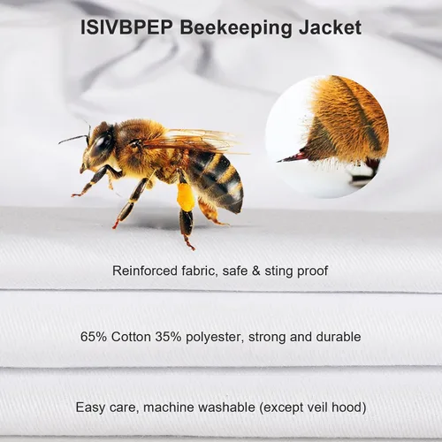 Vista 4 de Chaqueta de apicultura para hombres y mujeres, chaqueta de abeja de polialgodón con capucha de velo, chaqueta de apicultor, suite de apicultor