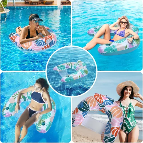 Vista 6 de Paquete de 2 flotadores de piscina para adultos, silla flotante inflable para piscina con soporte para tazas, hamaca, juguetes, inflable