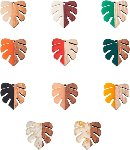 Vista 26 de Beadthoven - Abalorios de madera de resina, aretes de bricolaje para hacer dijes, colgantes de madera de resina geométrica, piezas bohemias