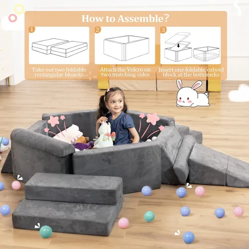 Vista 5 de LOAOL Sofá para Niños, Sofá Modular para Juegos Infantiles, Sofá Convertible de Espuma para Trepar para Niños Pequeños, Bloques de Espuma