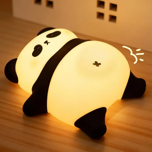 Vista 9 de Linda luz nocturna recargable de panda, luz nocturna para guardería con 3 niveles de atenuación y temporizador, luz nocturna de silicona de lindo
