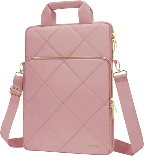 Vista 9 de MOSISO Vertical Laptop Bag, Computer Bags Rhombus Quilted Laptop Shoulder Bag with Trolley Sleeve&Pocket&Handle