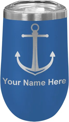 Vista 10 de LaserGram Vaso de vino de acero inoxidable de doble pared, ancla de barco, grabado personalizado incluido (negro)