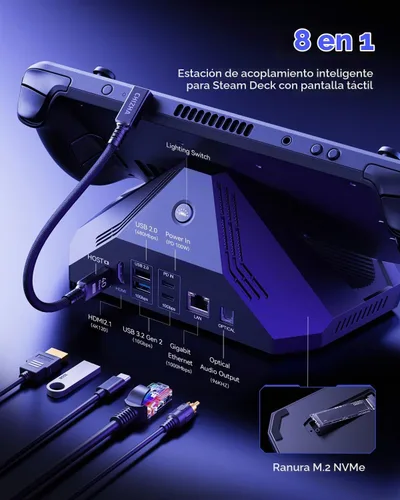 Vista 2 de DOCKCASE & CHIZHA - Estación de acoplamiento para Steam Deck OLED/ROG Ally/Legion Go, HUB USB-C con PD de 100 W, audio óptico y HDMI 4K a 120 Hz