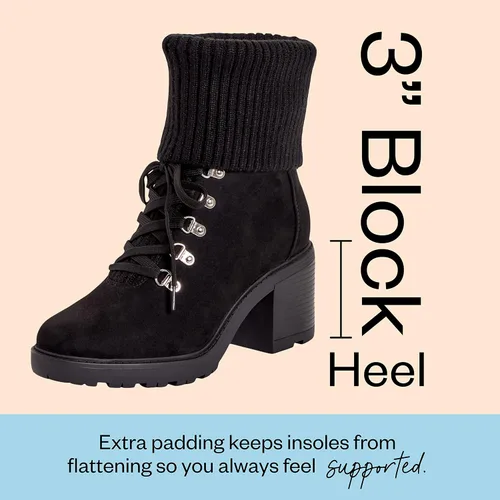 Vista 4 de JustFab Camber Botas de combate con cordones para mujer, gamuza sintética y ribete de suéter
