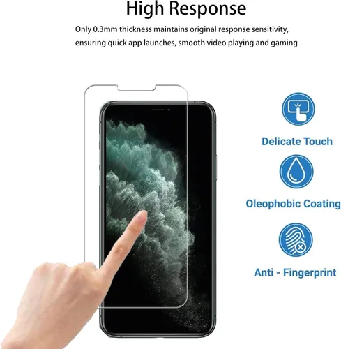 Vista 5 de Marco de fácil alineación diseñado para iPhone 11 Pro Max Protector de pantalla de vidrio templado 2-Pack Película protectora de lente de cámara