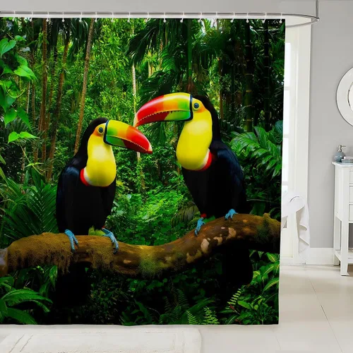 Vista 19 de Erosebridal Cortina de Ducha de Dinosaurio de Dibujos Animados 3D para Niños Varones Adultos Baño Selva Dino Tela Cortina de Baño 72" An x 72 L