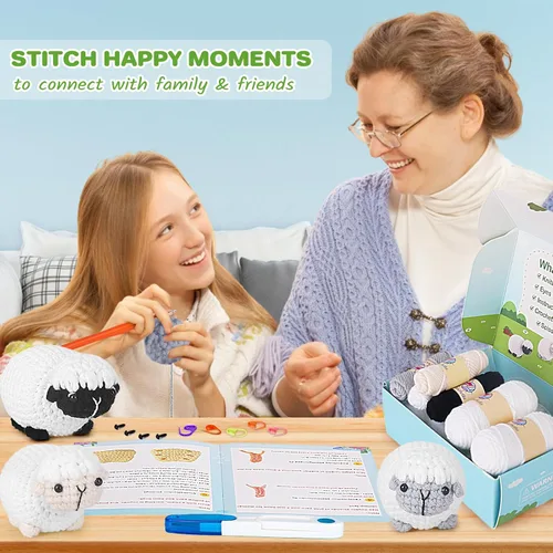 Vista 4 de Kit de ganchillo para principiantes, kit de inicio de ganchillo con tutoriales en video paso a paso, suministros de tejido de ganchillo Amigurumi