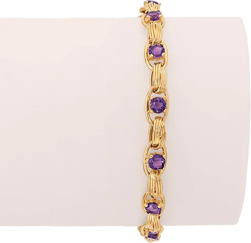 Vista 3 de Ross-Simons 3.00 ct. t.w. Amethyst Oval-Link Bracelet in 14kt Yellow Gold