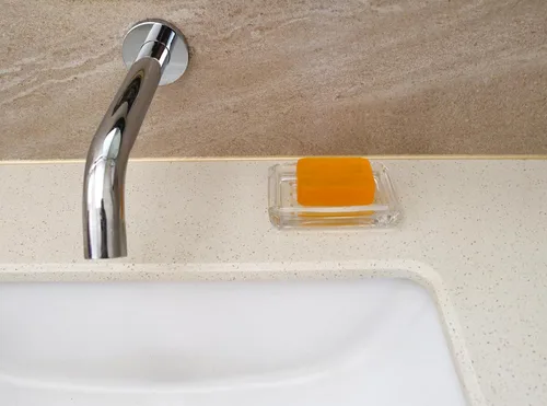 Vista 4 de Jabonera de vidrio transparente, soporte para jabón pesado para baño, fregadero y cocina