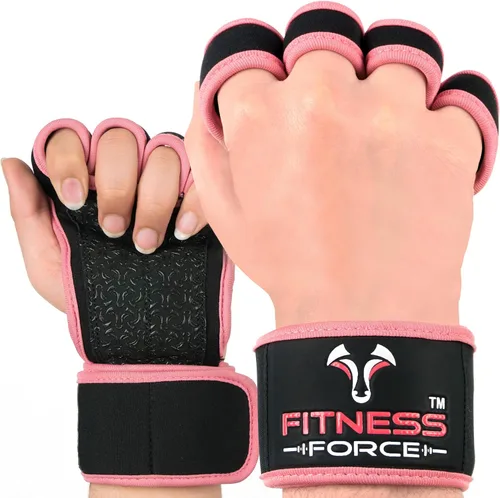 Vista 6 de FITNESS FORCE Ventilated Weightlifting Gloves Workout Gloves for Men & Women with Built-in Wrist Wraps Fingerless Gym Gloves for Men Perfect for