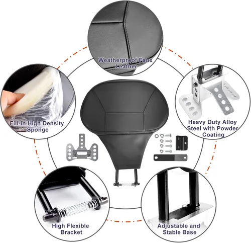 Vista 8 de Respaldo desmontable para conductor, respaldo ajustable con almohadilla para Harley Touring CVO Street Glide Road Glide Road King Ultra Limited