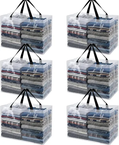 Vista 7 de Shappy 6 Piezas Bolsas de Compra Extragrandes Reutilizables con Asas, Bolsas de Comestibles Tejidas Coloridas de Plástico Impermeable