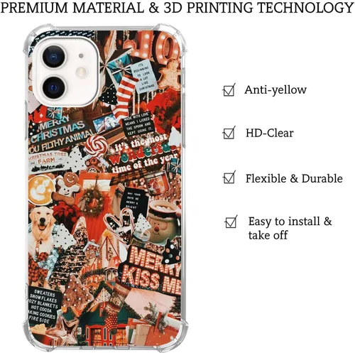 Vista 4 de Funda de teléfono con collage de invierno para iPhone 13 Pro Max, funda de collage de Navidad para niñas, mujeres y hombres, funda única de TPU