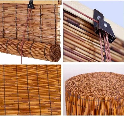 Vista 4 de Persianas de bambú sin cordones para porche, persianas de bambú para ventanas, persianas enrollables de bambú, persianas al aire libre para porche