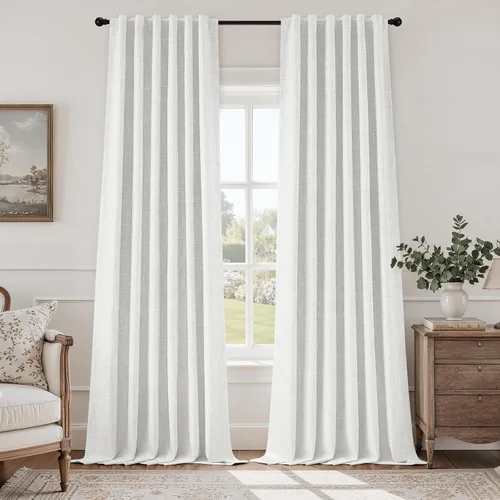 Vista 16 de HOMEIDEAS Cortinas de lino sintético azul polvoriento, 100% opacas, 96 Azul piedra