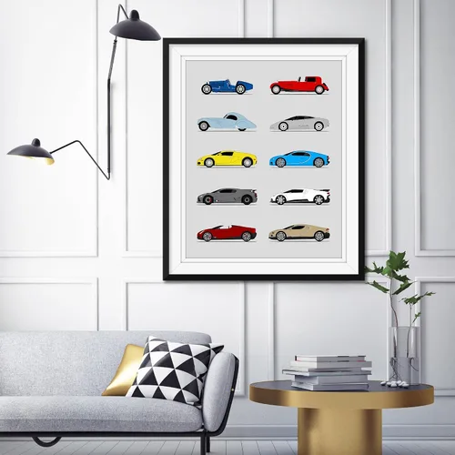 Vista 5 de Idea Network Handmade Poster compatible with Bugatti Print Wall Art Decor of the Best of Bugatti Generations History - Multi 8x10 Metallic Print