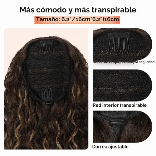 Vista 6 de SEIKEA Extensión de Cola de Caballo, PT005 Isabella 18" de Largo Rizado Bohemio con Cordón Cola de Caballo Ligera Esponjosa Multicapa Extensiones