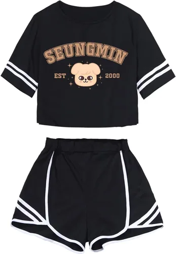 Vista 11 de CHAIRAY SKZ Merch Sets Skzoo Felix Hyunjin Bangchan Lee Know Soporte de Álbum Camisa + Pantalones Cortos Changbin Han I.N Conjunto de Camiseta