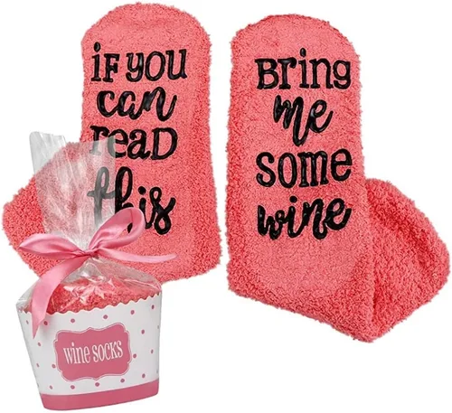 Vista 56 de CHANGGER Calcetines unisex con texto en inglés "If You Can Read This Bring Me Some Fuzzy Funny Saying Crew Socks Christmas Unisex Gift