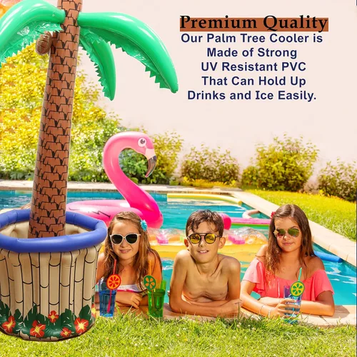 Vista 3 de GIFTEXPRESS Enfriador inflable de palmeras de 72 pulgadas, decoración de fiesta temática hawaiana tropical, perfecto para fiesta en la piscina
