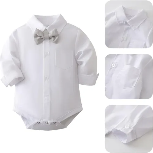 Vista 3 de SALNIER Conjunto de ropa de traje de bebé niño esmoquin trajes de caballero trajes de corbatín camisa tirantes pantalones boina sombrero