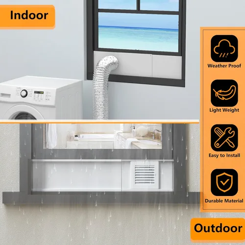Vista 8 de LBG Products Kit de ventana de ventilación para secadora con cubierta de ventilación con listones resistente a la intemperie para manguera