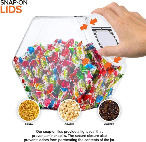 Vista 4 de Tarros hexagonales para galletas de 129 onzas con tapas (paquete de 2) tarros de plástico de boca ancha con tapa, tarros reutilizables