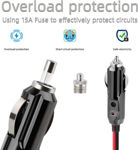 Vista 4 de ELFCULB Cable de encendedor de cigarrillos macho a macho, cable de extensión de enchufe de encendedor de cigarrillos de automóvil de 14 AWG 12 V
