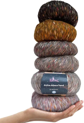 Vista 11 de Hilo de alpaca Tweed de algodón para ganchillo, paquete de 4 (588 yardas/7.05 oz), patrones libres, hilo de tweed para tejer, peso de peinado ligero