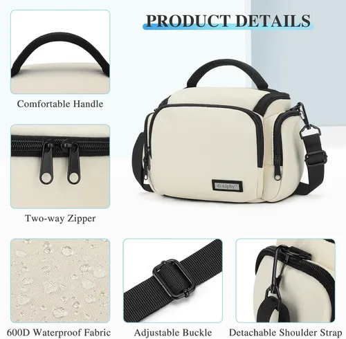 Vista 8 de G-raphy Funda compacta y ligera para cámara Nikon Canon, Sony, DSLR SLR, sin espejo, con correas de extracción (beige)