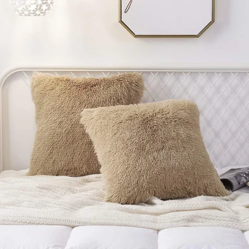 Vista 34 de Juego de 2 fundas de almohada estándar de piel sintética de terciopelo suave, fundas de almohada decorativas con cierre de cremallera