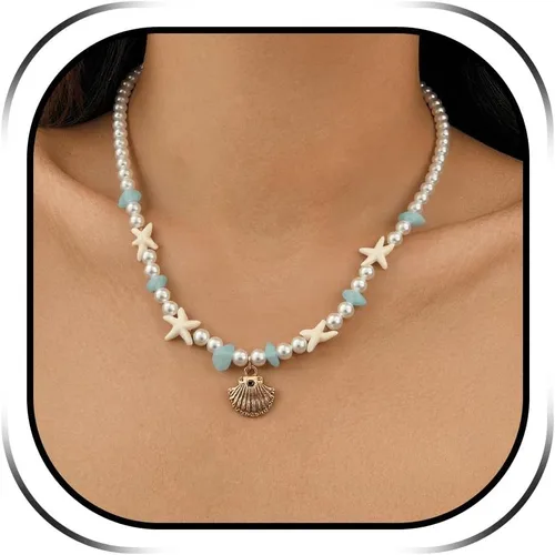 Vista 9 de Collar de concha marina de Your Always Charm para mujer, collar de concha ajustable con capas de encanto de concha marina para mujer, atuendos de A