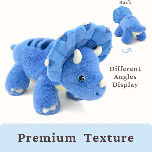 Vista 9 de IKASA Triceratops - Juguete de peluche de dinosaurio de 18 pulgadas, suave, grande y grande, lindo peluche esponjoso, regalos para niños y niñas