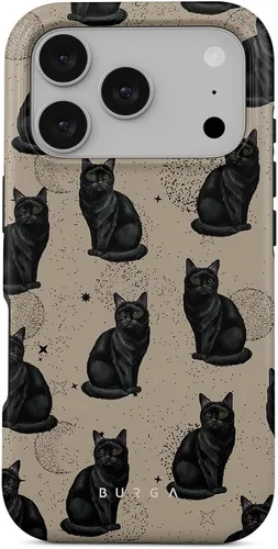 Vista 45 de BURGA - Funda p/teléfono compatible con iPhone 13 Pro, carcasa rígida híbrida de 2 capas + Funda protectora de silicona, almendras latte a lunares
