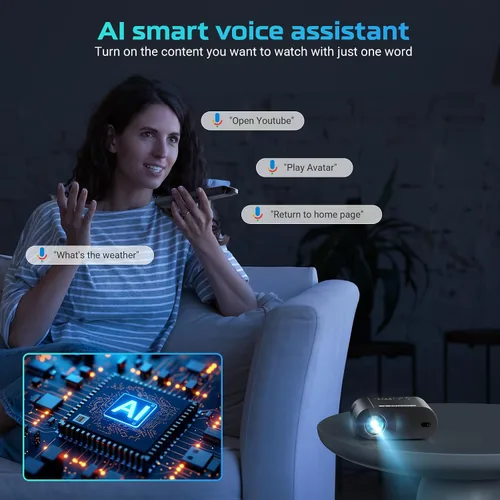Vista 3 de [Google TV/control de voz] Proyector inteligente GooDee 4K UHD con WiFi y Bluetooth, proyector de películas portátil aplicable a Prime Video