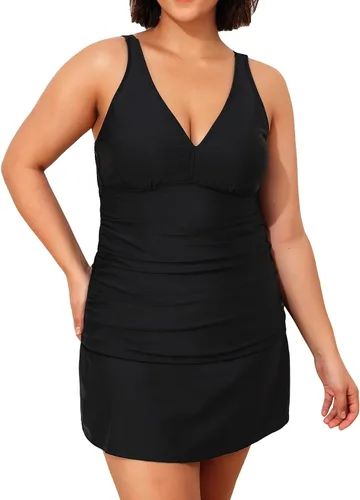 Vista 5 de Daci Tankini con control de abdomen para mujer, talla grande, con falda, trajes de baño de dos piezas, cuello en V