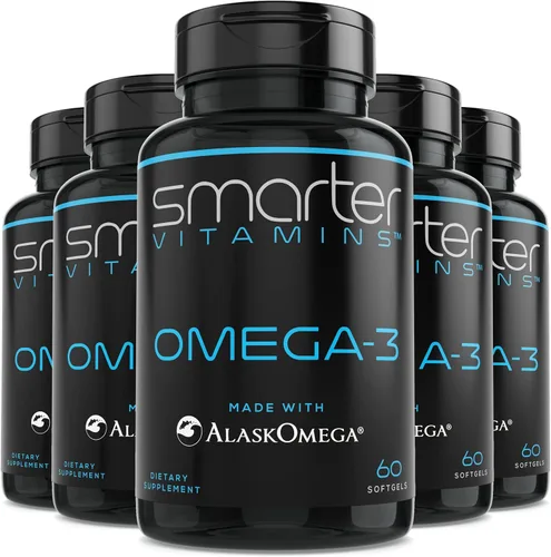 Vista 10 de SmarterVitamins Aceite de pescado Omega 3, sabor a fresa, sin eructos, insípido, 2000 mg, DHA EPA Triple fuerza apoyo cerebral, apoyo