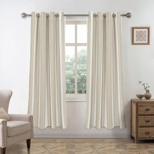Vista 23 de DriftAway Chris Linen - Cortinas opacas con capa térmica y reductora de sonido, 63 pulgadas de largo para dormitorio, cortinas estampadas a rayas