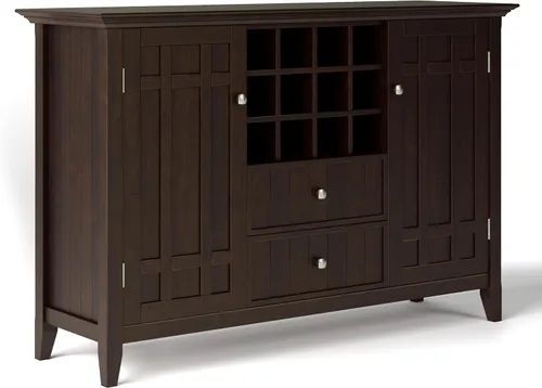 Vista 15 de Simpli Home, mueble bajo Bedford, color café oscuro, tabaco., Pino, Marrón (Tobacco Brown)
