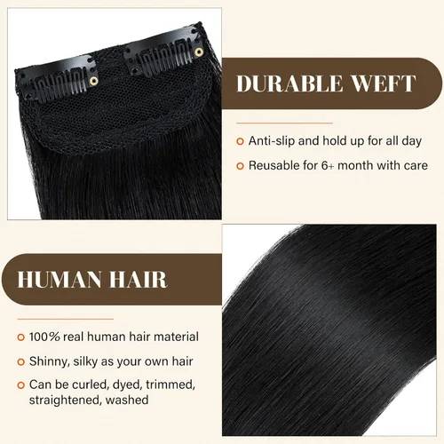 Vista 4 de S-noilite Extensiones de cabello corto con broches, 100% cabello humano real, 1 unidad, 2 clips, extensiones de cabello para mujer, añade volumen, 4